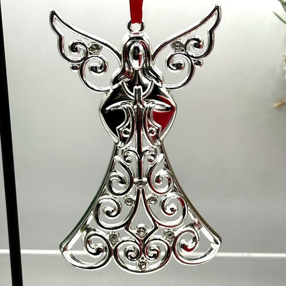 Lenox Angel Ornament Sparkle And Scroll Crystal Clear Christmas Silverplated - Picture 2 of 10